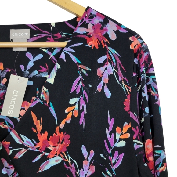 Chico’s Floral Print Faux Wrap Dress Size 12/14. Stretch Jersey Knit Multi-Color - Picture 3 of 9